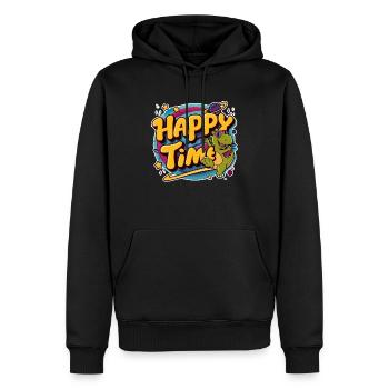 Happy Times Dinosaurier - Humor - Männer Premium Bio Hoodie - Schwarz - Vorne - Nico (187cm)