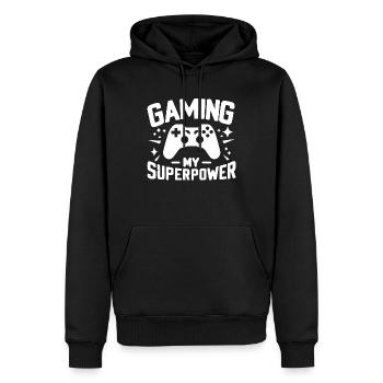 Jouer : mon superpouvoir - Sweat à capuche Premium bio Homme - noir - Devant - Nico (187cm)
