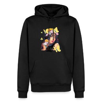 Frau, Blumen, Asiatin, illustration, Schmetterling - Männer Premium Bio Hoodie - Schwarz - Vorne - Nico (187cm)