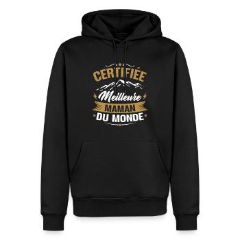 Certifiée meilleure maman du monde - Humour cadeau - Sweat à capuche Premium bio Homme - noir - Devant - Nico (187cm)