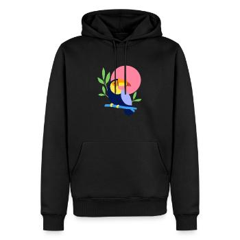 Bunter Tukan im Design "Farbenfroher Federfreund" - Männer Premium Bio Hoodie - Schwarz - Vorne - Nico (187cm)