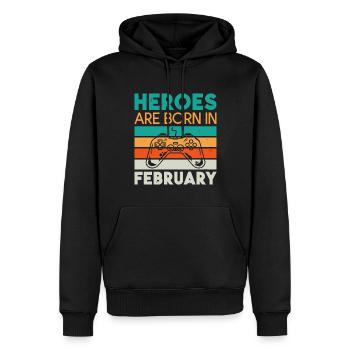 Helden werden im Februar geboren - Gamer Design - Männer Premium Bio Hoodie - Schwarz - Vorne - Nico (187cm)