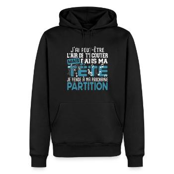 Musique Musicien Musicienne Partition Cadeau - Sweat à capuche Premium bio Homme - noir - Devant - Nico (187cm)