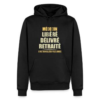 Médecin célèbre sa retraite avec humour cadeau - Sweat à capuche Premium bio Homme - noir - Devant - Nico (187cm)
