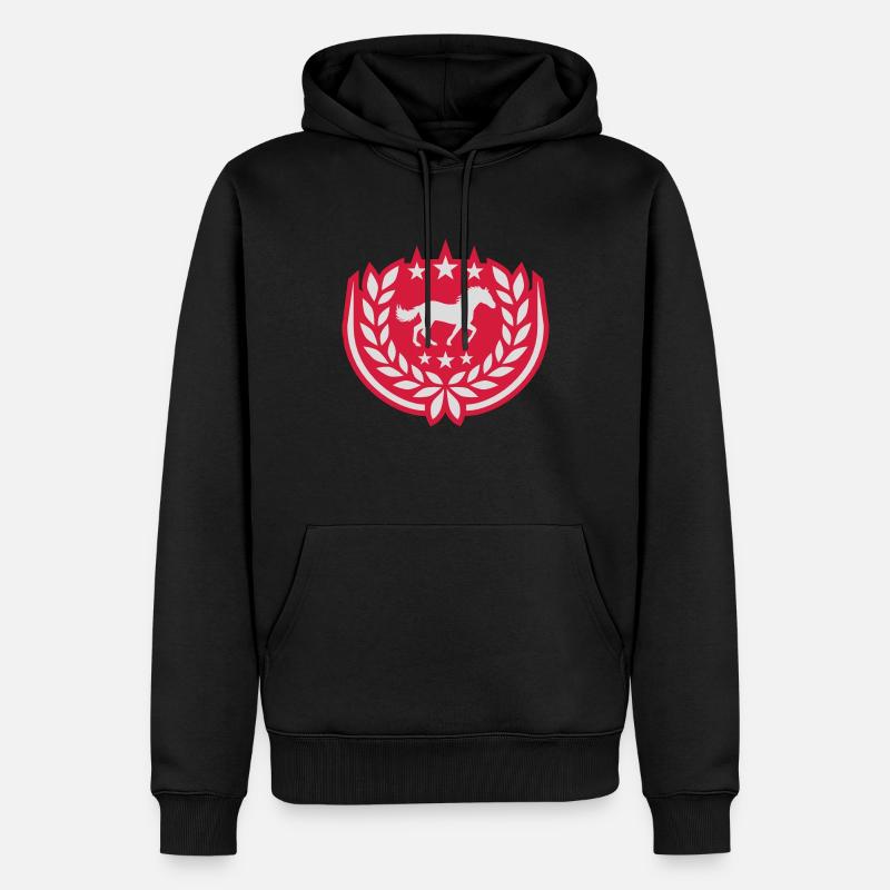 Wappen Pferd Lorbeerkranz Sterne - Männer Premium Bio Hoodie - Schwarz