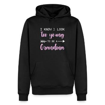 Je sais que j’ai l’air trop jeune pour être grand-mère - Sweat à capuche Premium bio Homme - noir - Devant - Nico (187cm)