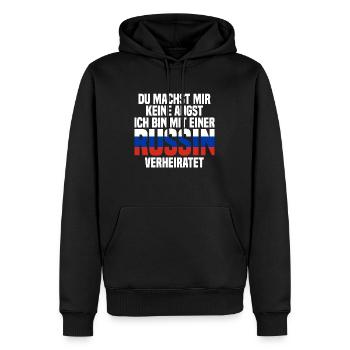 Du machst mir Keine Angst ich bin mit einer Russin - Männer Premium Bio Hoodie - Schwarz - Vorne - Nico (187cm)