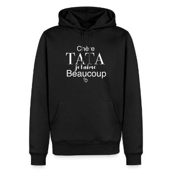 Chère tata je t aime beaucoup - Sweat à capuche Premium bio Homme - noir - Devant - Nico (187cm)