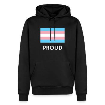 Drapeau trans PROUD - Sweat à capuche Premium bio Homme - noir - Devant - Nico (187cm)