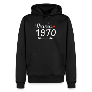 Décembre 1970 - Sweat à capuche Premium bio Homme - noir - Devant - Nico (187cm)