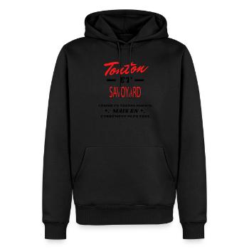 Tonton et SAVOYARD - Sweat à capuche Premium bio Homme - noir - Devant - Nico (187cm)