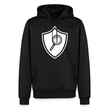 Magnifying glass coat of arms - Men’s Premium Organic Hoodie - black - Front - Nico (187cm)