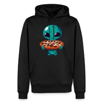 Alien Pizza Genuss: Außerirdischer Fast Food Fan - Männer Premium Bio Hoodie - Schwarz - Vorne - Nico (187cm)