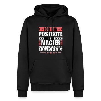 Ich bin Postbote und kein Magier - Männer Premium Bio Hoodie - Schwarz - Vorne - Nico (187cm)