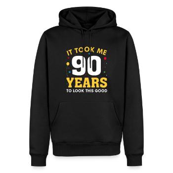 Ich brauchte 90 Jahre, um so gut auszusehen - Männer Premium Bio Hoodie - Schwarz - Vorne - Nico (187cm)