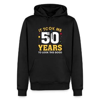 Ich habe 50 Jahre gebraucht, um so gut auszusehen - Männer Premium Bio Hoodie - Schwarz - Vorne - Nico (187cm)