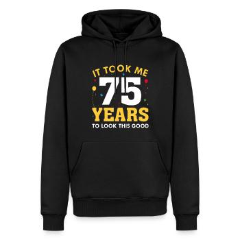 Il m’a fallu 75 ans pour être aussi beau - Sweat à capuche Premium bio Homme - noir - Devant - Nico (187cm)