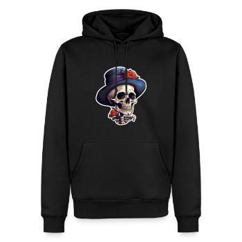 Halloween Totenkopf mit Zylinder - Männer Premium Bio Hoodie - Schwarz - Vorne - Nico (187cm)