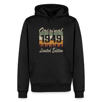 Vintage Anniversaire Idée Cadeau Original 1949 - Sweat à capuche Premium bio Homme - noir - Devant - Nico (187cm)