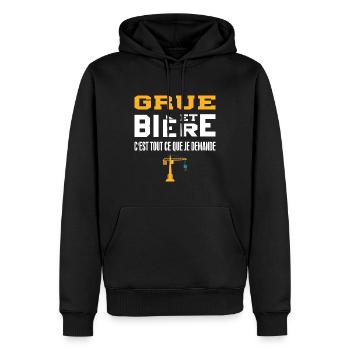 Grue et bière c'est tout ce que je demande - Sweat à capuche Premium bio Homme - noir - Devant - Nico (187cm)