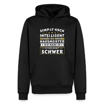 Sympathisch und intelligent - Hausmeister Edition - Männer Premium Bio Hoodie - Schwarz - Vorne - Nico (187cm)