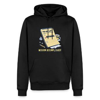 To-Do Liste Humor – Mission erfüllt - Männer Premium Bio Hoodie - Schwarz - Vorne - Nico (187cm)