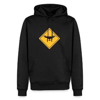 Drone with warning sign Drone flyer - Men’s Premium Organic Hoodie - black - Front - Nico (187cm)