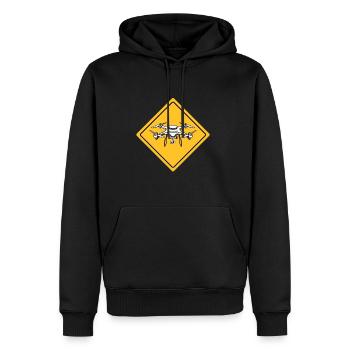 Drohne mit Warnschild Drohnenflieger - Männer Premium Bio Hoodie - Schwarz - Vorne - Nico (187cm)