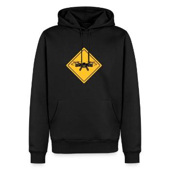Drone with warning sign Drone flyer - Men’s Premium Organic Hoodie - black - Front - Nico (187cm)