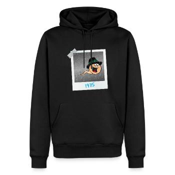 1975 - ein Foto von mir bei der Zeugung - Männer Premium Bio Hoodie - Schwarz - Vorne - Nico (187cm)