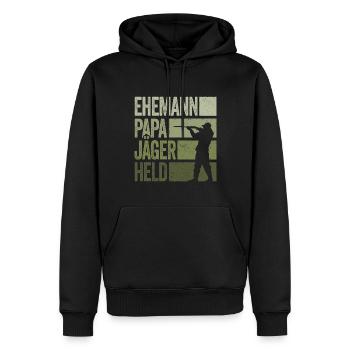 Ehemann Papa Jäger Held Rotwild Jagd Jagen Lustig - Männer Premium Bio Hoodie - Schwarz - Vorne - Nico (187cm)