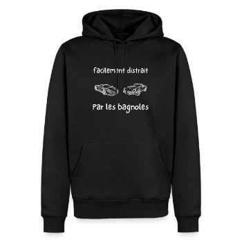 facilement distrait par les bagnoles - Sweat à capuche Premium bio Homme - noir - Devant - Nico (187cm)