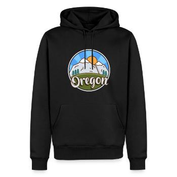 Oregon Nature Sunset Design für stolze Oregonianer - Männer Premium Bio Hoodie - Schwarz - Vorne - Nico (187cm)