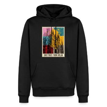 Mailand Italien Stadt Skyline Briefmarke Bunt - Männer Premium Bio Hoodie - Schwarz - Vorne - Nico (187cm)
