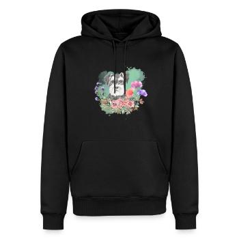 Schnauzer Cottagecore Wasserfarben Blumen - Männer Premium Bio Hoodie - Schwarz - Vorne - Nico (187cm)