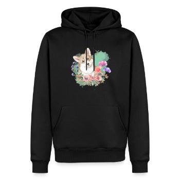 Welsh Corgi Cottagecore Wasserfarben Blumen - Männer Premium Bio Hoodie - Schwarz - Vorne - Nico (187cm)
