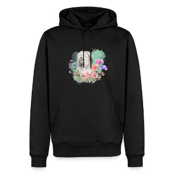 Briard Cottagecore Wasserfarben Blumen - Männer Premium Bio Hoodie - Schwarz - Vorne - Nico (187cm)