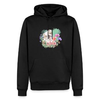 Bulldogge Cottagecore Wasserfarben Blumen - Männer Premium Bio Hoodie - Schwarz - Vorne - Nico (187cm)