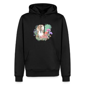 Beagle Cottagecore Wasserfarben Blumen - Männer Premium Bio Hoodie - Schwarz - Vorne - Nico (187cm)