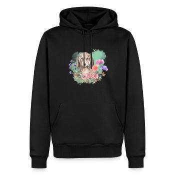 Dackel Cottagecore Wasserfarben Blumen - Männer Premium Bio Hoodie - Schwarz - Vorne - Nico (187cm)