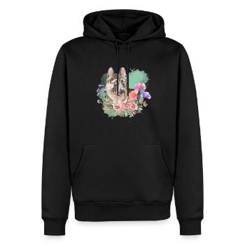 Schäferhund Cottagecore Wasserfarben Blumen - Männer Premium Bio Hoodie - Schwarz - Vorne - Nico (187cm)