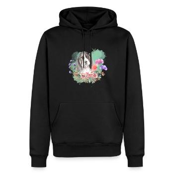 Basset Hound Welpe Cottagecore Wasserfarben Blumen - Männer Premium Bio Hoodie - Schwarz - Vorne - Nico (187cm)