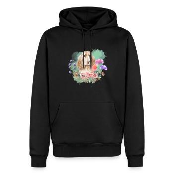 Cocker Spaniel Cottagecore Wasserfarben Blumen - Männer Premium Bio Hoodie - Schwarz - Vorne - Nico (187cm)