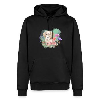 Labrador Welpe Cottagecore Wasserfarben Blumen - Männer Premium Bio Hoodie - Schwarz - Vorne - Nico (187cm)