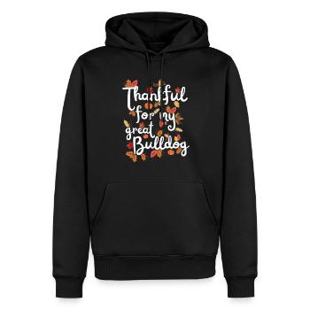 Thankful for my Bulldog Hund Herbst Blätter - Männer Premium Bio Hoodie - Schwarz - Vorne - Nico (187cm)
