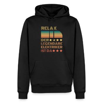 Relax der Legendäre Elektriker ist hier Retro - Männer Premium Bio Hoodie - Schwarz - Vorne - Nico (187cm)