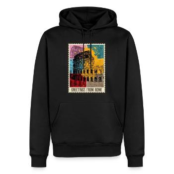 Rom Rome Italien Stadt Skyline Briefmarke Bunt - Männer Premium Bio Hoodie - Schwarz - Vorne - Nico (187cm)