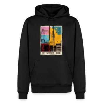 Londres Angleterre UK City Skyline Stamp Coloré - Sweat à capuche Premium bio Homme - noir - Devant - Nico (187cm)