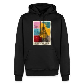 London England UK Stadt Skyline Briefmarke Bunt - Männer Premium Bio Hoodie - Schwarz - Vorne - Nico (187cm)