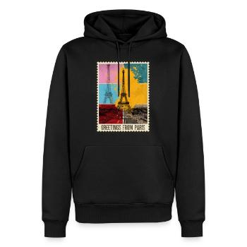 Paris France Ville Skyline Stamp Vacances - Sweat à capuche Premium bio Homme - noir - Devant - Nico (187cm)